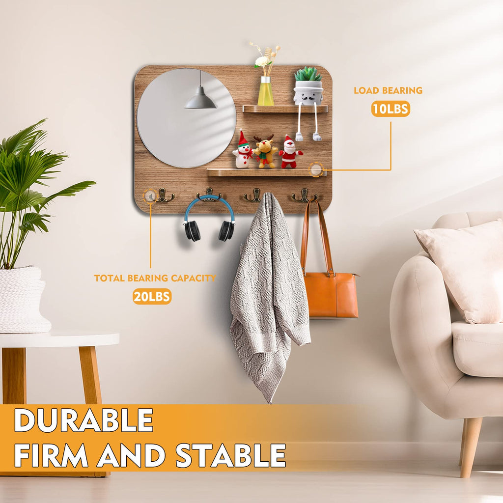 Key Holder for Wall with Shelf & Mirror Decorative Entryway Hook