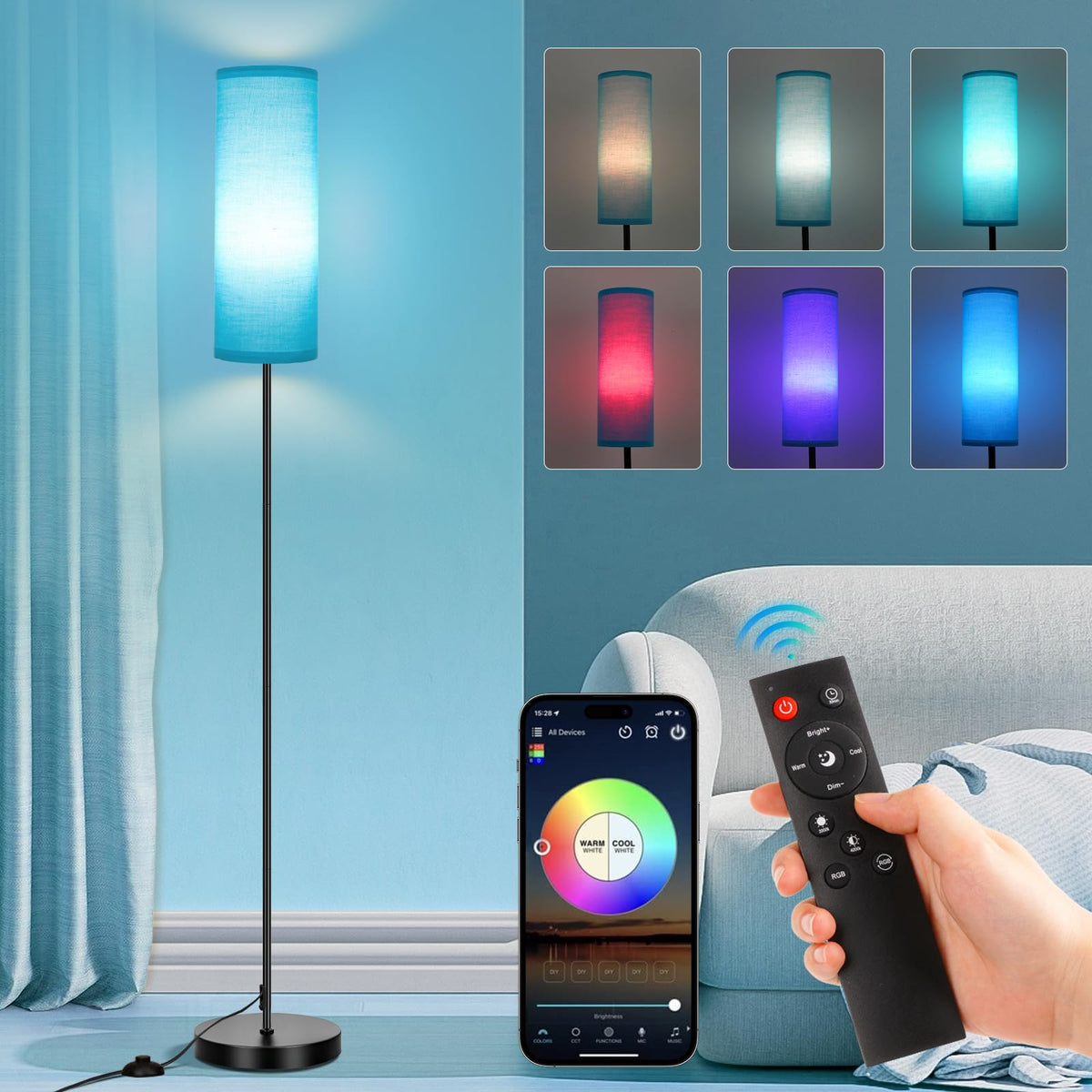Floor Lamp, 9W 800LM Smart Bulb, Tall Lamp, Turquoise Shade