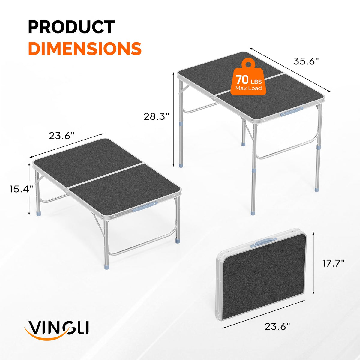 3FT Small Camping Table Adjustable Height Aluminum Folding Table for Picnic Party BBQ, Plastic RV Suitcase Table
