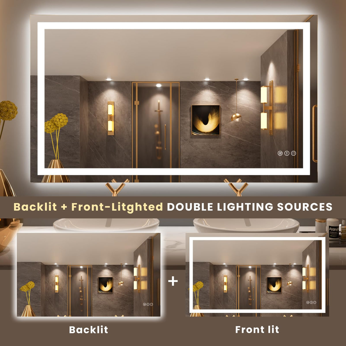 50"X30" LED Bathroom Mirror with Lights, UL Listed