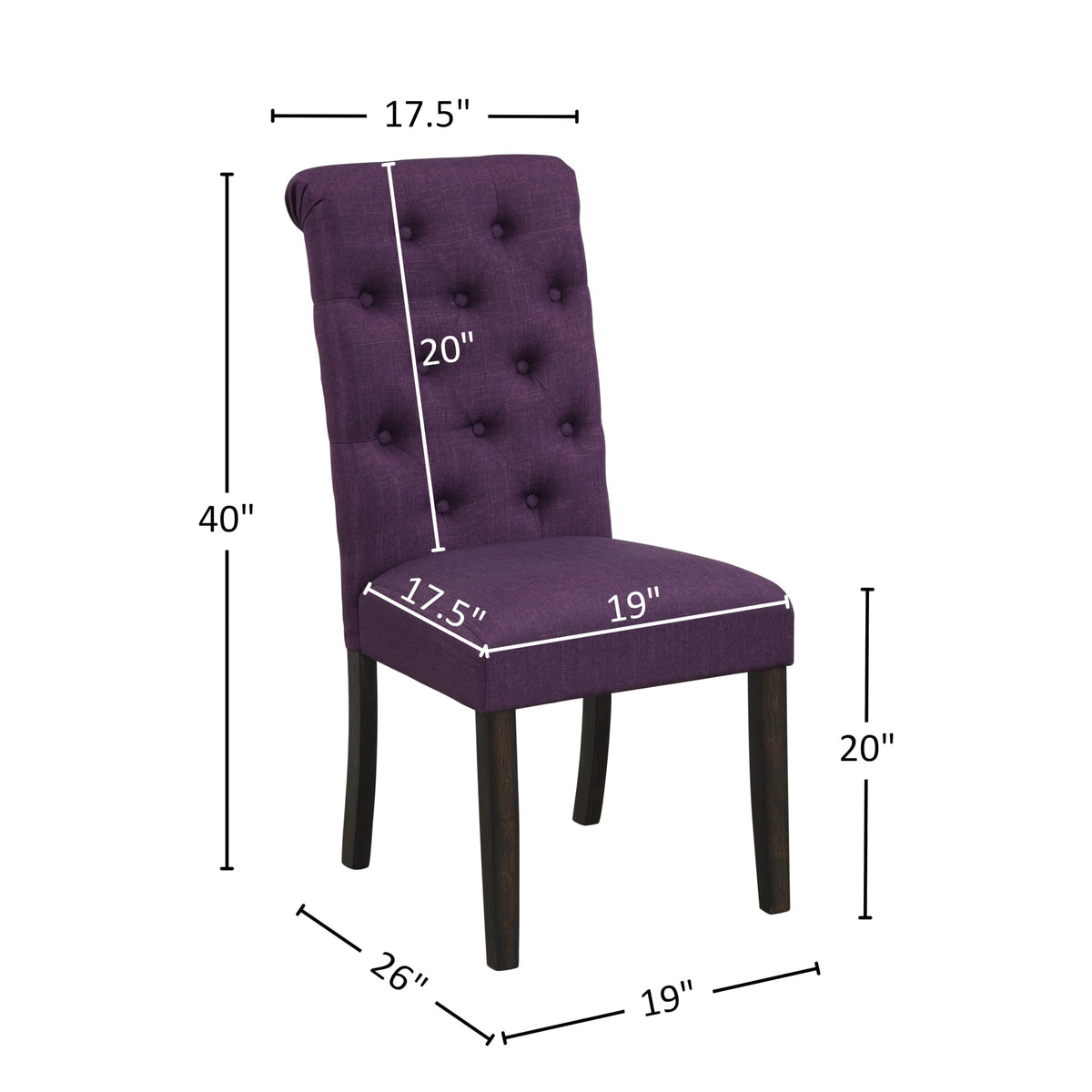 Leviton Solid Wood Tufted Parsons, Set of 2, Purple