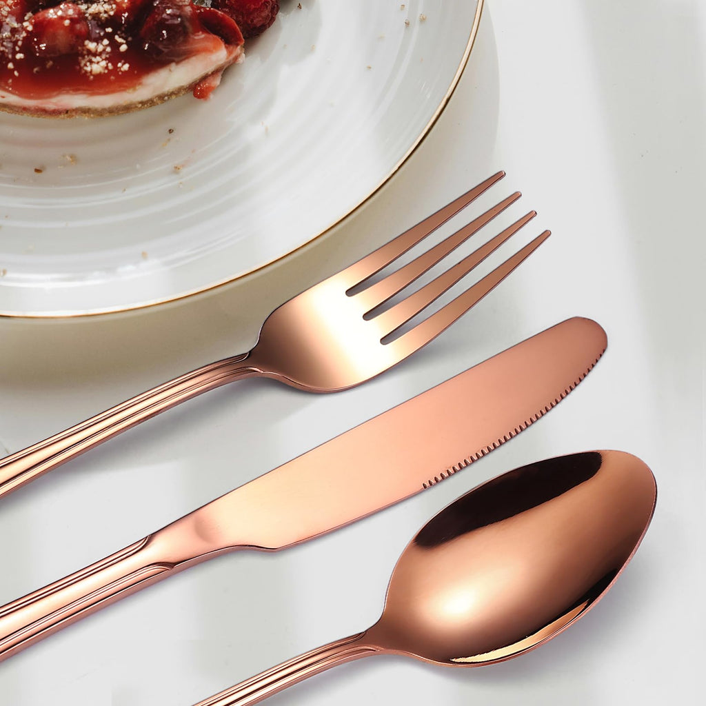 20 Pieces Rose Gold Flatware Set for 4 Person Luxury Stainless Steel Cutlery Forks Knives Spoons Modern Eating
