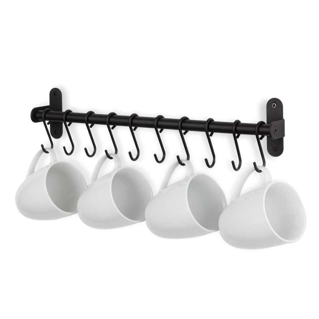 Lyon Kitchen Rail with 10 Utensil Holder S Hooks for Hanging Kitchen Utensils Set and Cookware, 17" Frosty Black