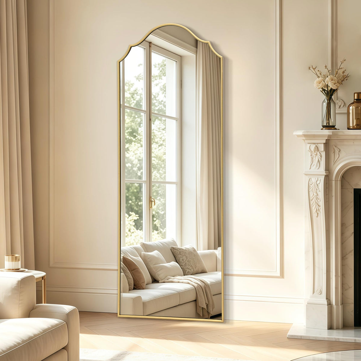 Scalloped Full Length Mirror: 21"x56" Gold Arched Floor Mirror