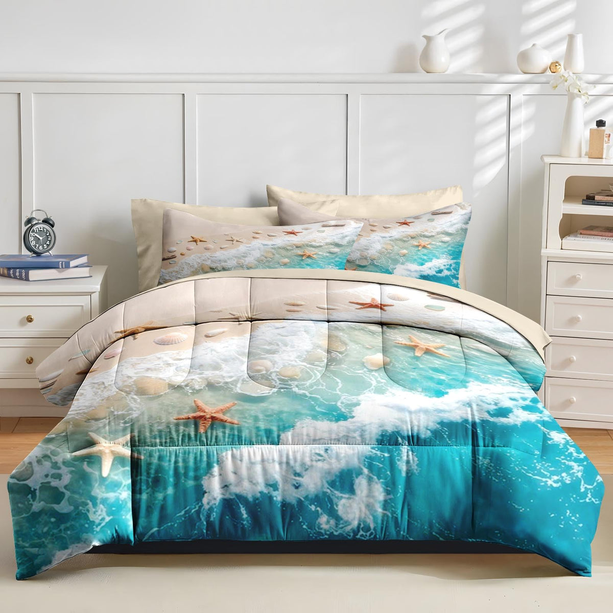 Comforter Set with Sheets, 5 Pieces Beach Starfish Bedding