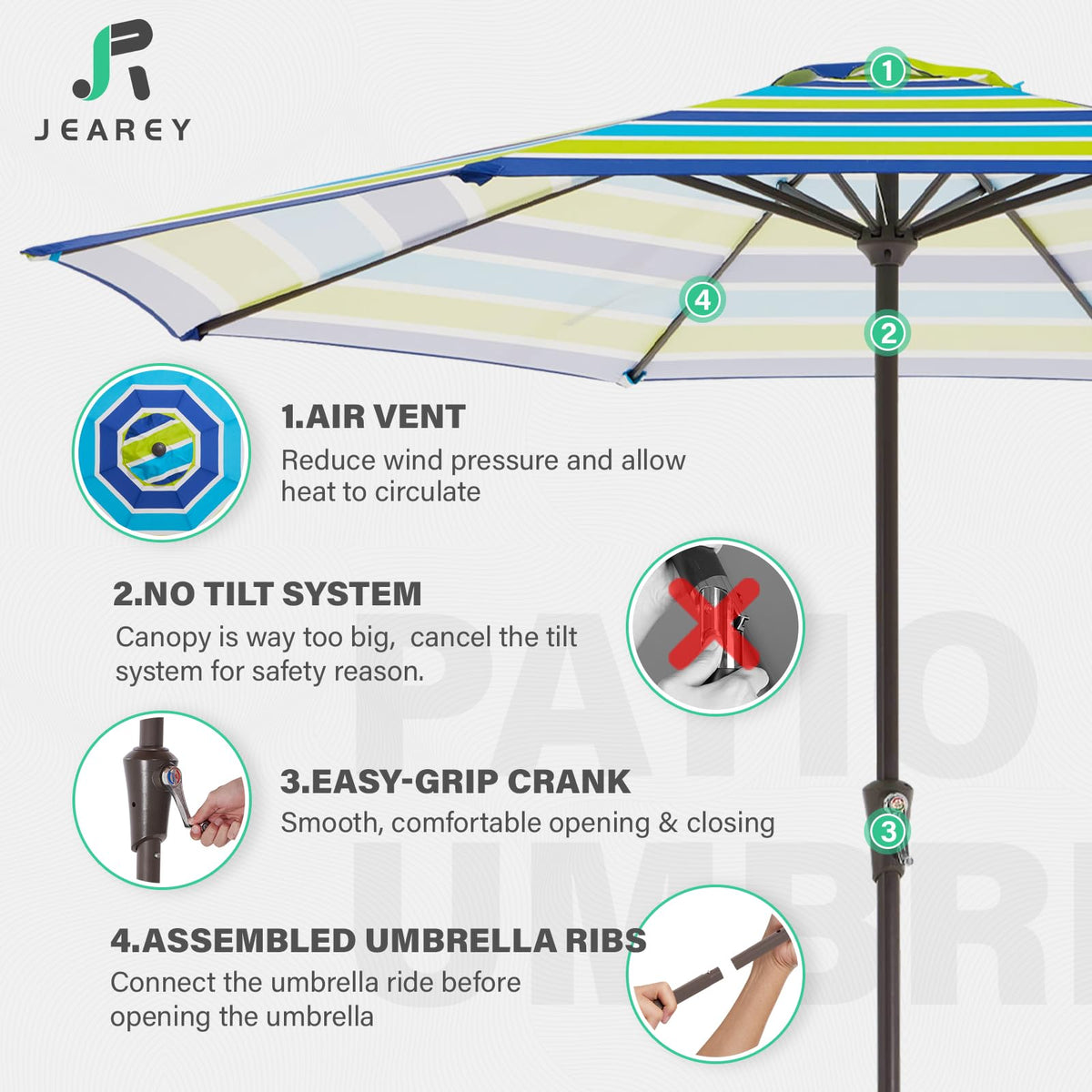 11' Patio Umbrellas Outdoor Table Umbrella, Blue Green Striped