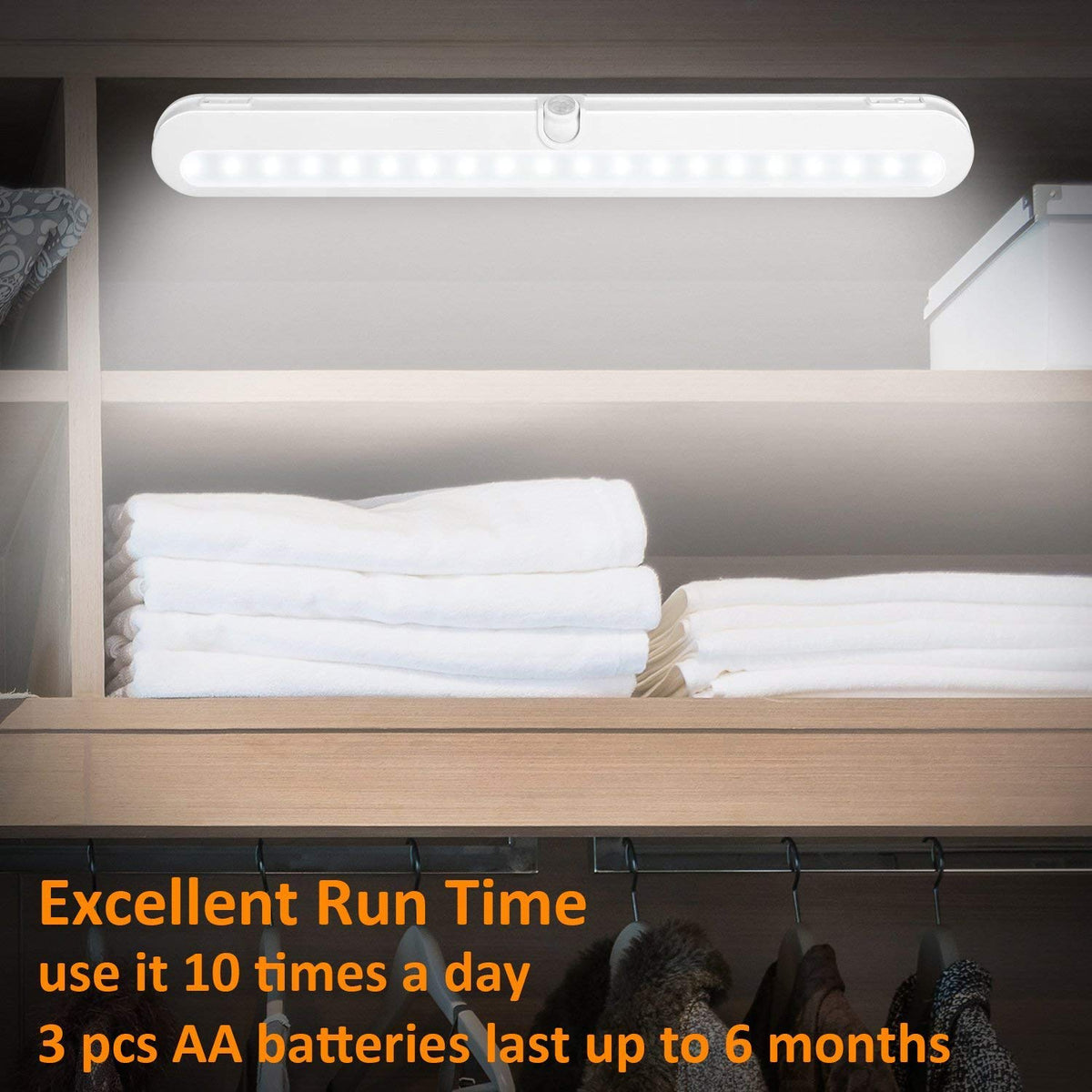 T01L LED Closet Light Super Bright 20 LED Under Cabinet Lighting Battery Powered/DC Input Wireless Motion Sensing