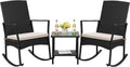Rocking Chair Outdoor High Back Patio Chairs with Table,Beige | PE Rattan Porch Rocker Patio Conversation Sets for