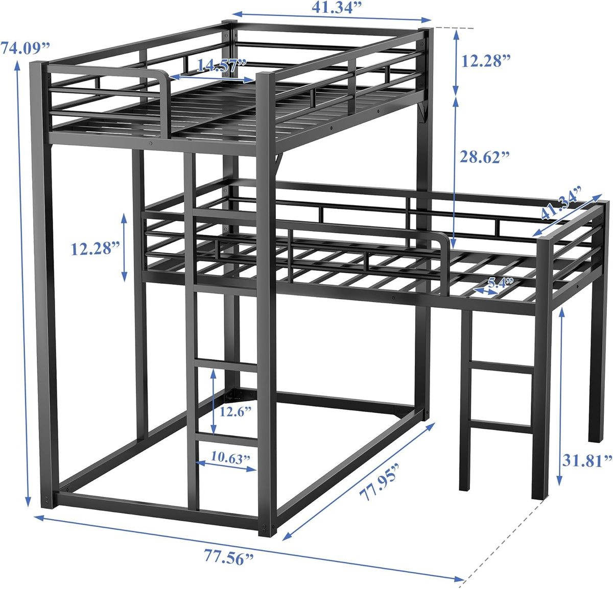 Heavy Duty L-Shaped Triple Bunk Bed for Kids Bedroom,Twin Over Twin Over Twin Metal Bunkbeds with Ladder & Safety