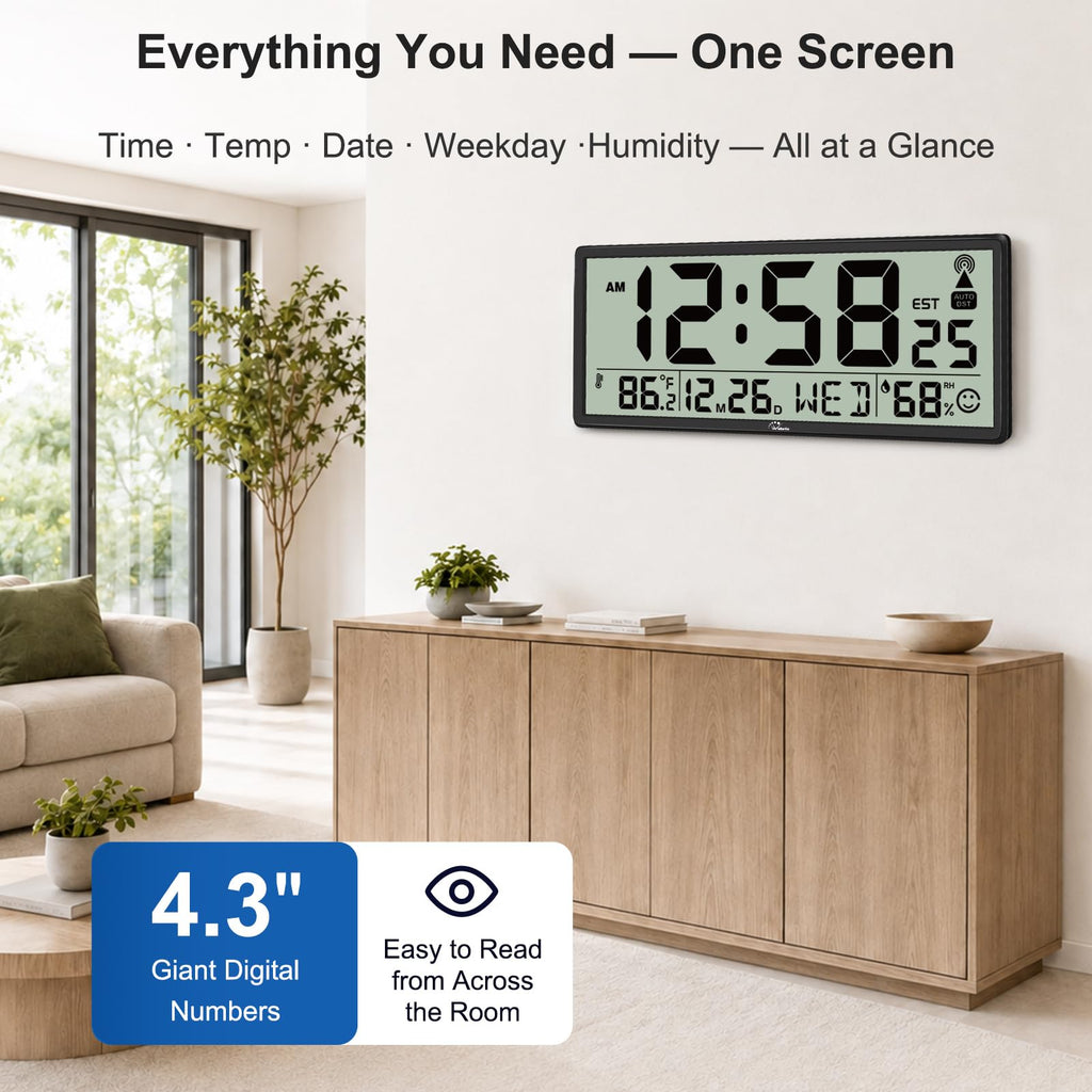 Inspired Nelson Style 14.5" Atomic Clock with Indoor Temp and Humidity, Battery Operated