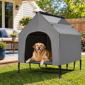48" Large Dog House Outdoor for Large Dogs, 2-in-1 Waterproof Dog House & Elevated Dog Bed with Removable Canopy