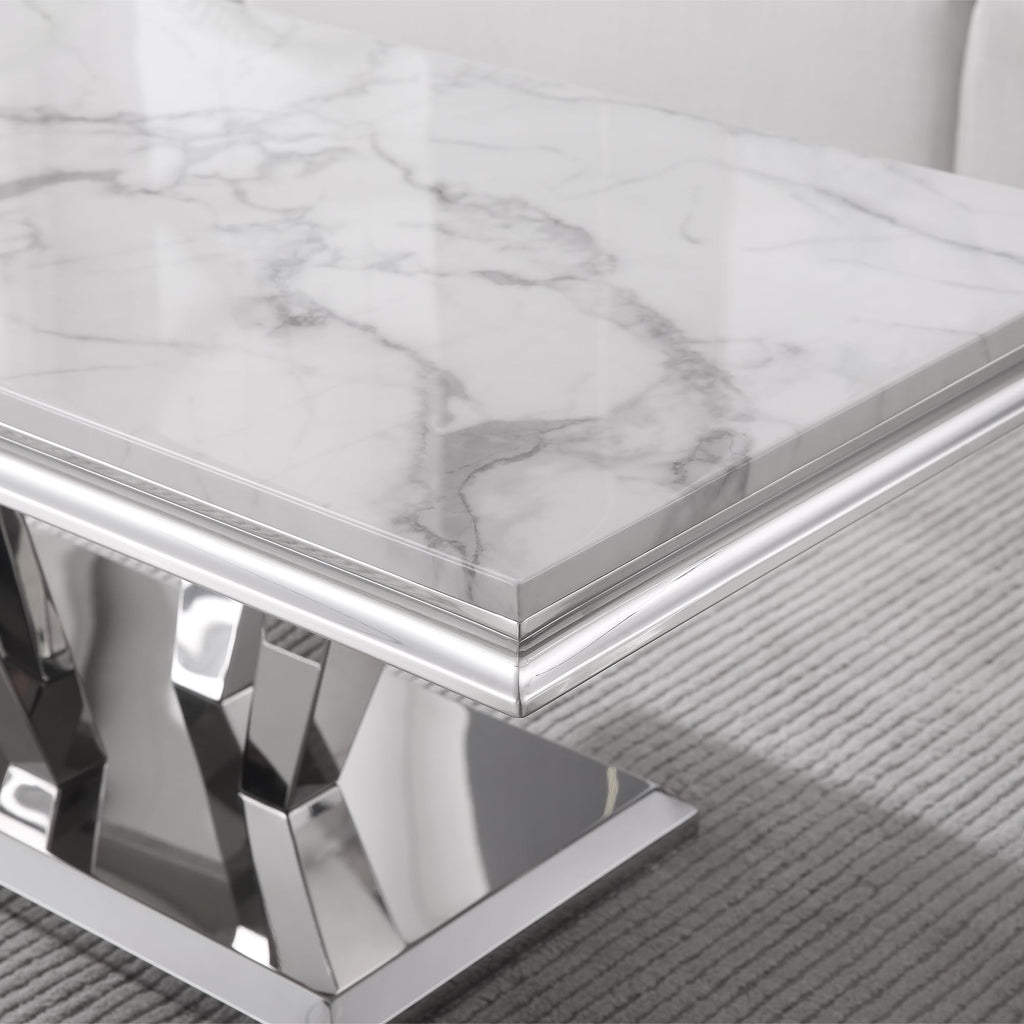 Modern 4 Piece Living Room Table Set, Includes 1 Coffee Table& 2 End Tables &1 Console Table, Luxury Faux Marble