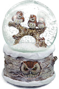 Winter Barn Owls 100mm Musical Snow Globe Plays Carol of The Bells