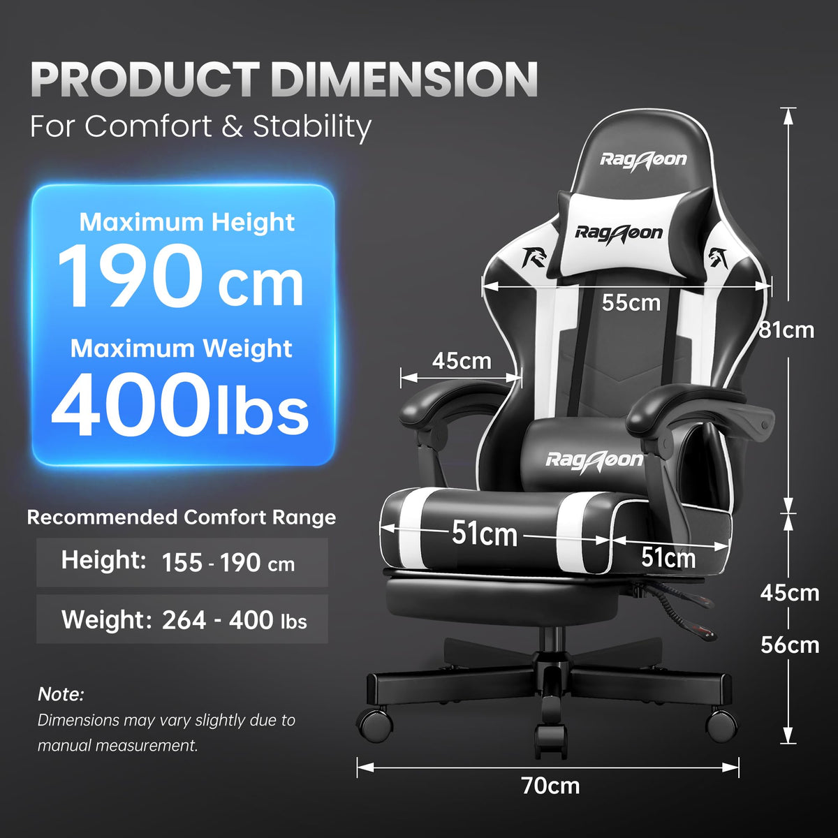 Gaming Chair for Adults, Upgraded Ergonomic Gamer Chair, Game Room, Black