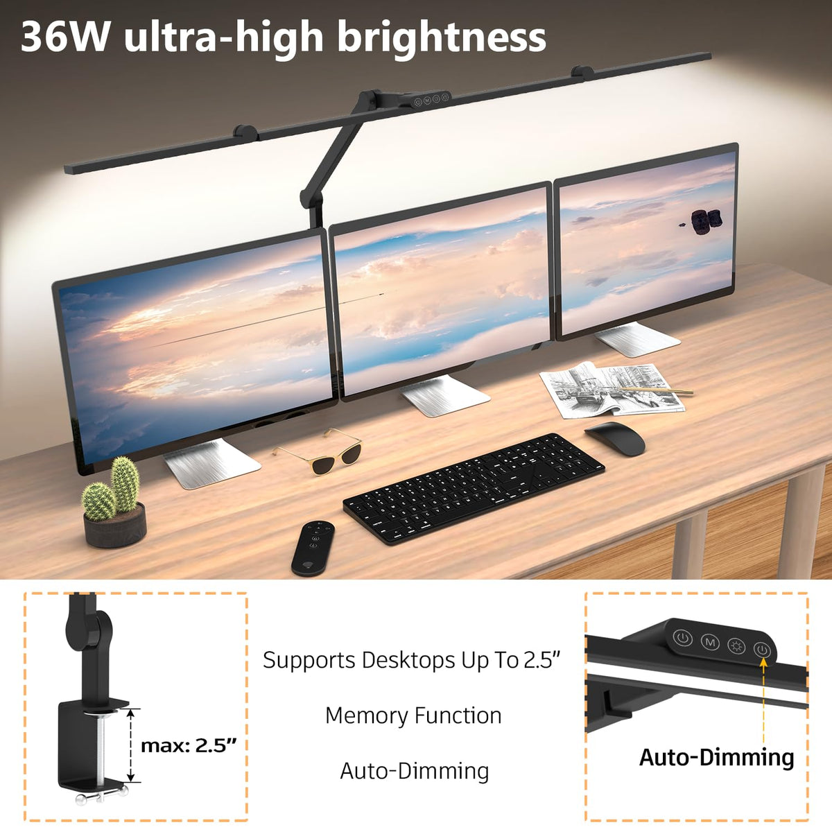 3000 Lumen Ultra Bright Architect Desk Lamp with Clamp, 36W Tall Overhead Led Desk Light, 47Inch Long Dimmable