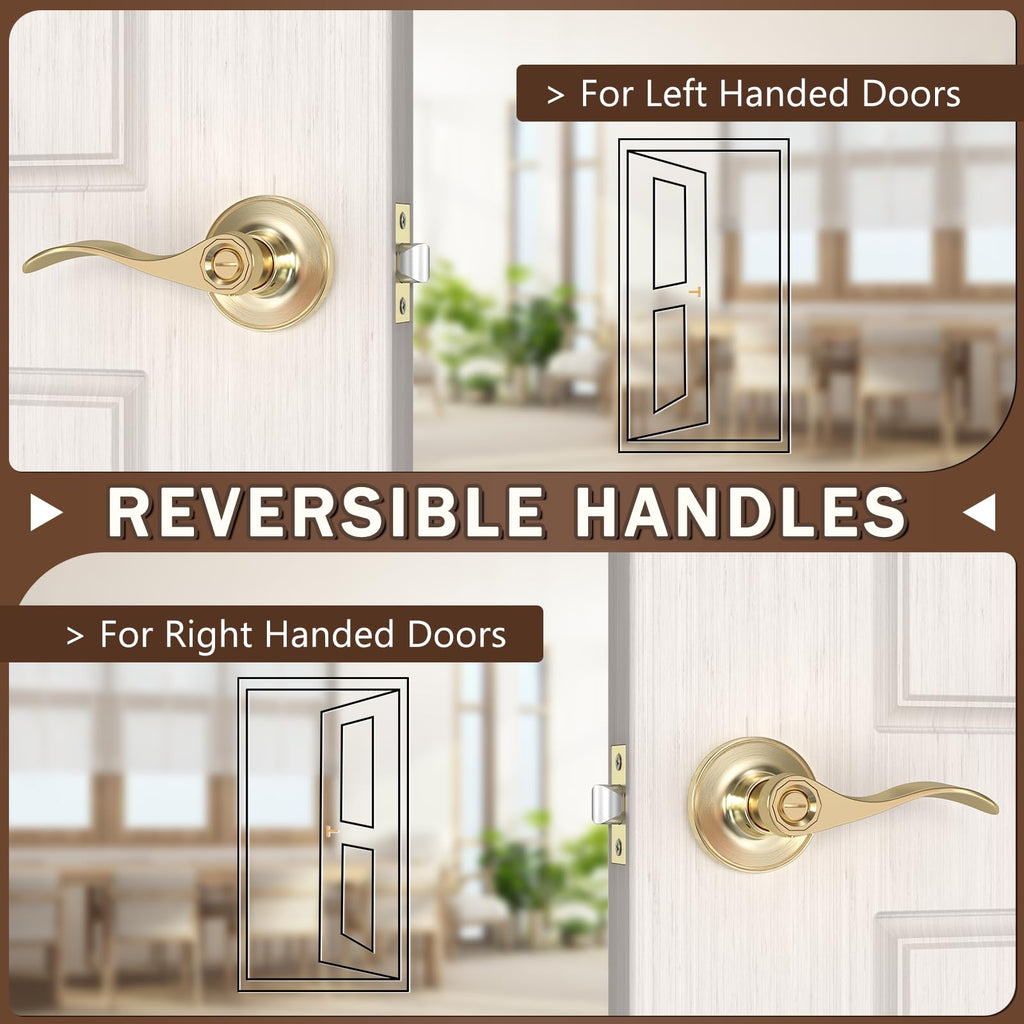 Privacy Door Handle Lock, Stain Nickel Interior Door Handles with Screwdriver, Privacy Function Door Levers Bathroom