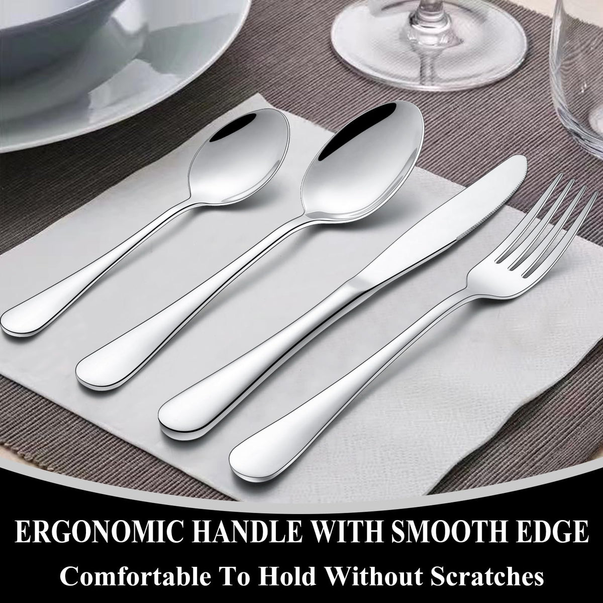 40-Piece Silverware Set, Stainless Steel Flatware Set Service for 8, Include Knife/Fork/Spoon, Mirror Polished
