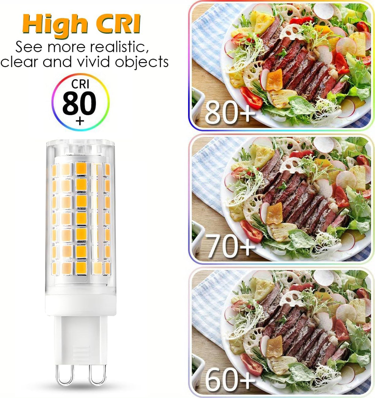 G9 LED Bulbs 7W G9 Bi-Pin Base 70W Halogen Bulbs Equivalent Warm White 2700K 800lm T4 Lamp Bulb, Non-Flicker