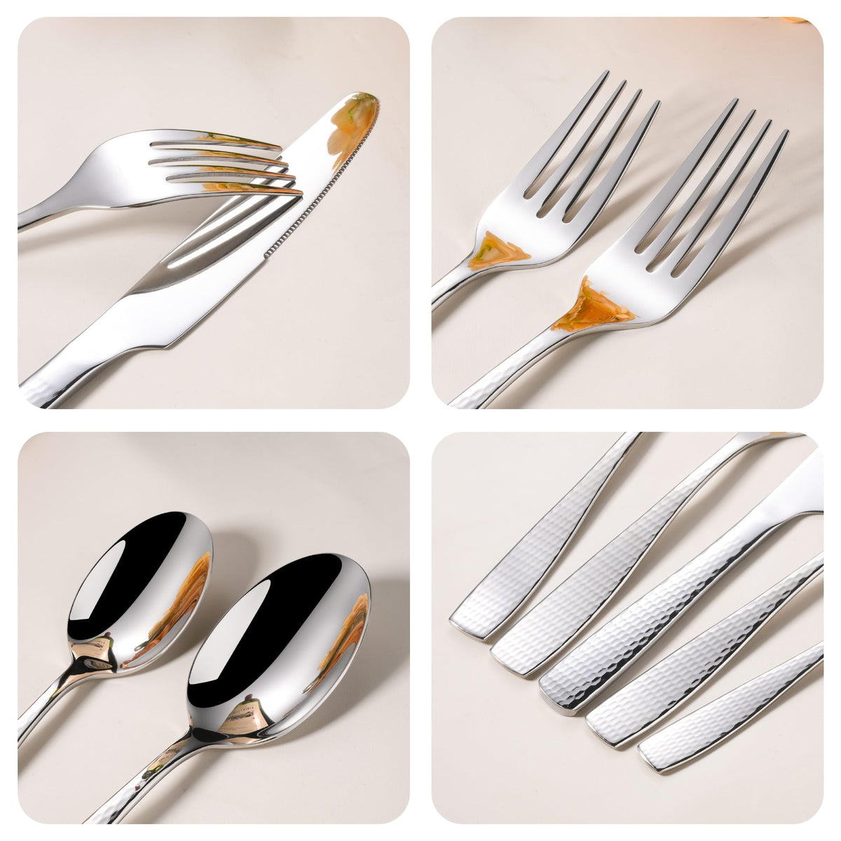 40 Piece Hammered Silverware Set for 8, 18/10 Stainless Steel Flatware