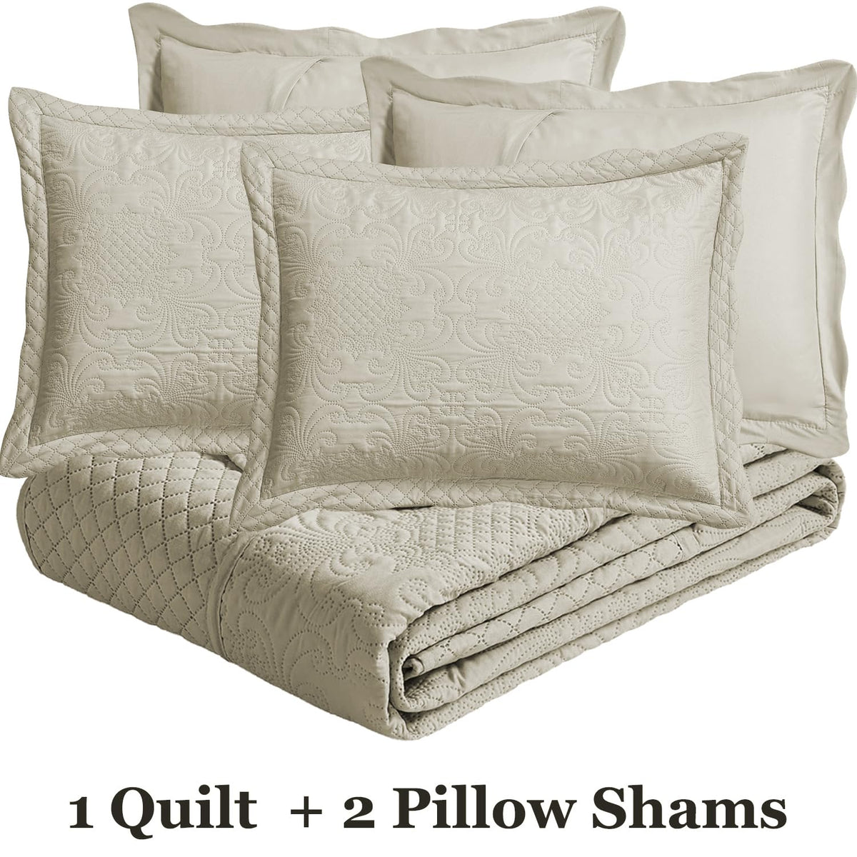3-Piece Ultrasonic Bedspread Set Coverlet Set Cream Quilt Lightweight Quilt Set Embossed Farmhouse