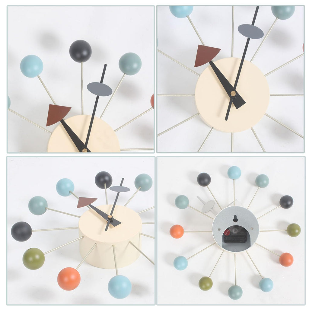 Inspired Nelson Style Modern Mid Century Retro Design Wood Wall Ball Clock Multicolor