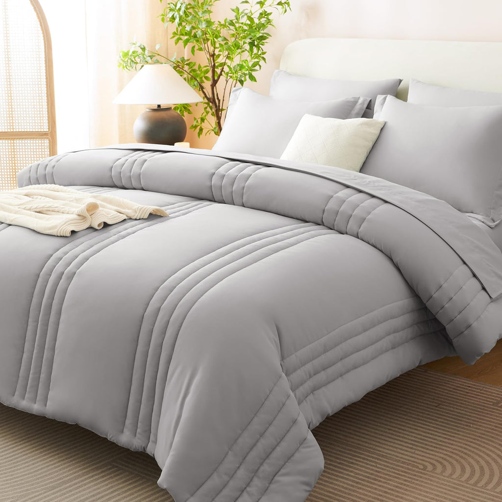 King Size Comforter Set French Grey - 7 Pieces Bed in a Bag