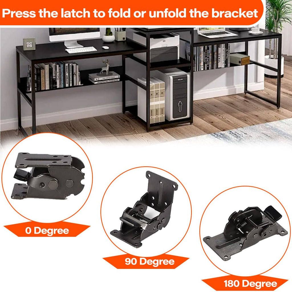 Folding Brackets, 0-180 Degrees Self-Lock Hinge with Screws Black