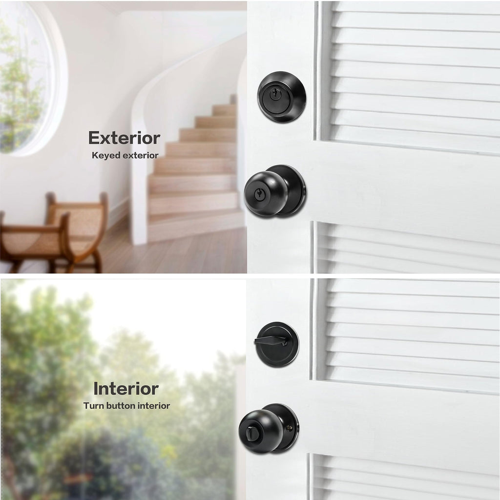 Black Door Knob with Lock and Deadbolt Set, Exterior Front Door Lock Set