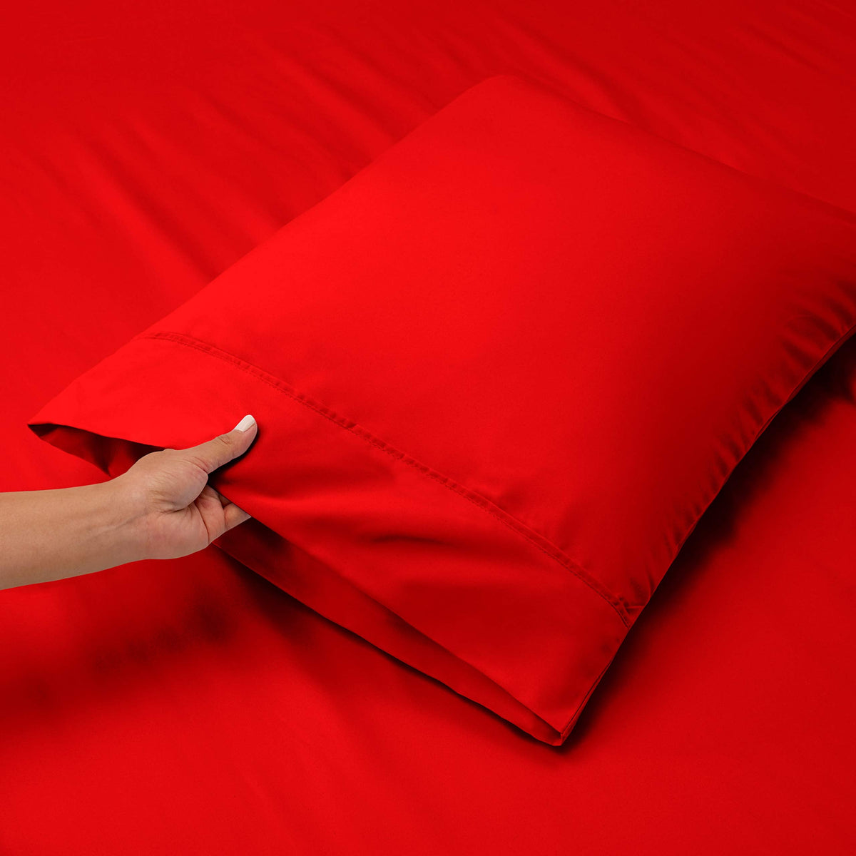 Extra Deep Pocket Sheet Set - Cherry Red, 4 Piece, Microfiber, 18-24 Inches Deep, Stripe Pattern