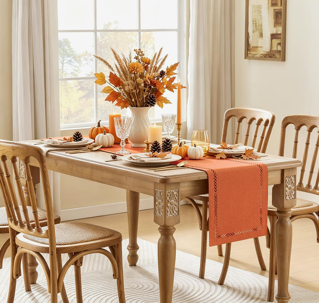 Orange Burlap Table Runner, Fall Table Runners 108 inches Long