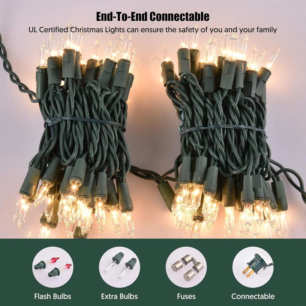 Lights Clear White 2 Pack Total 200 Count Incandescent Lights UL Certified Connectable Christmas Tree Lights