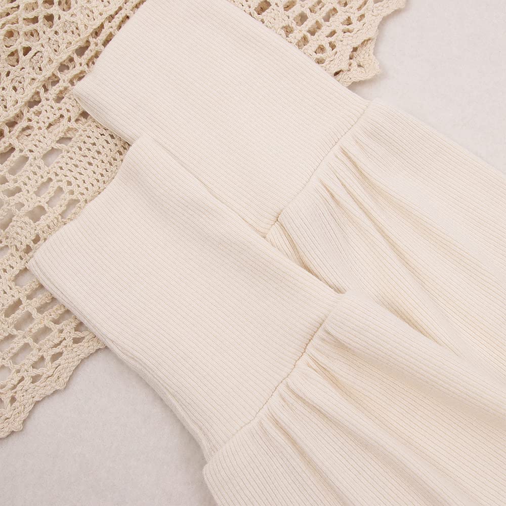 Toddler Baby Girl Basic Solid Color Turtleneck T Shirt Ribbed Knit Top Puff Long Sleeve Soft Cotton
