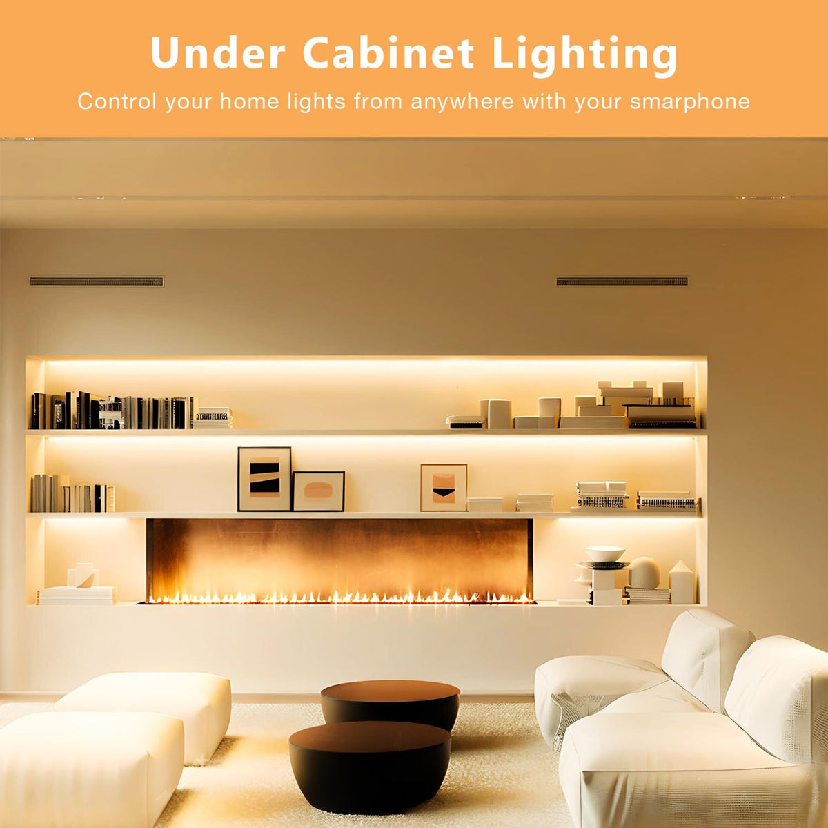 Under Cabinet Lighting Kit,8 PCS White LED Strip Lights with APP
