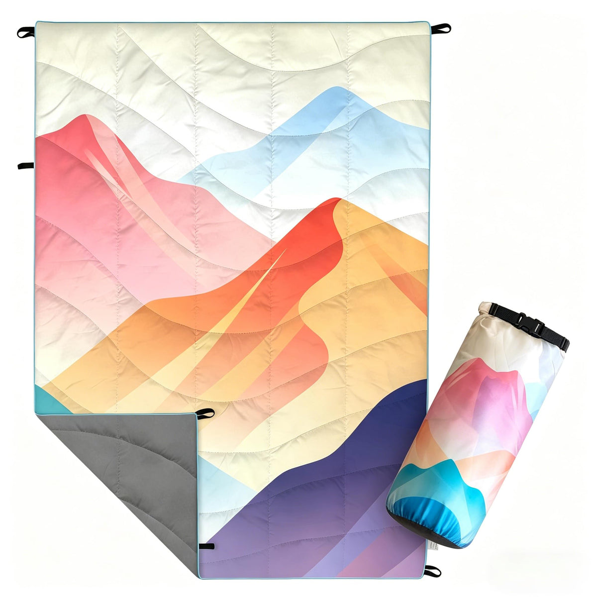 Outdoor Puffy Camping Blanket, Lightweight Down Alternative Printed Large Ultra Warm Quilt Waterproof for Traveling