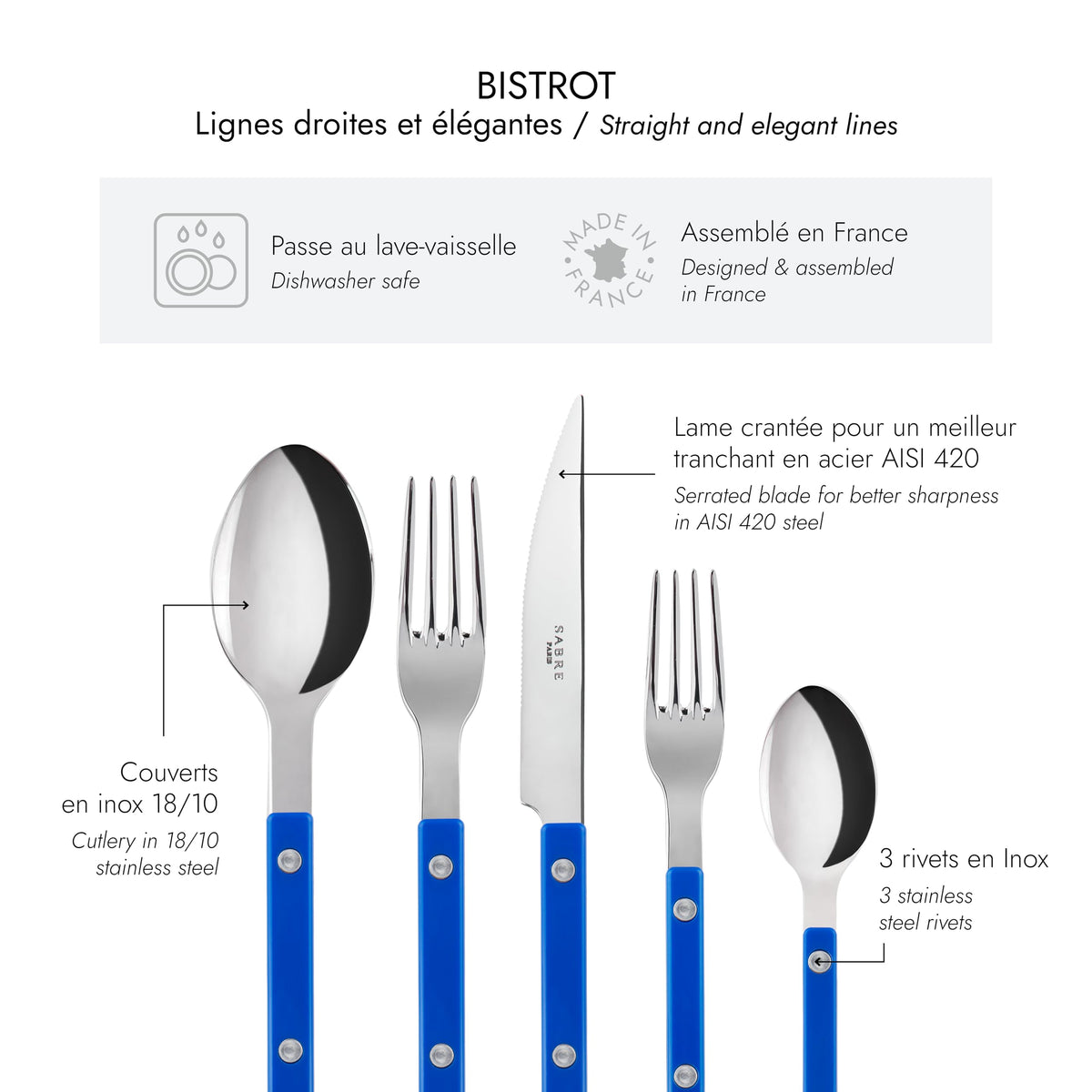 20-Piece Flatware Set for 4 - Bistrot Collection - Knife, Fork, Soup Spoon, Teaspoon & Dessert Fork - Stainless Steel