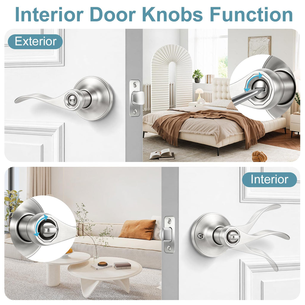 8 Pack Door Handles Interior Door Knobs, Keyless Privacy Door Levers