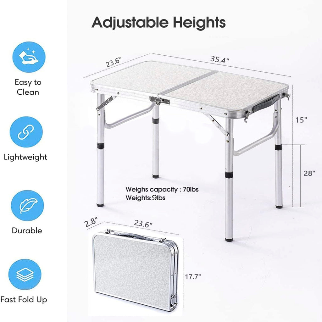 Aluminum Camp Table, 36''L x24''W Folding Table Portable