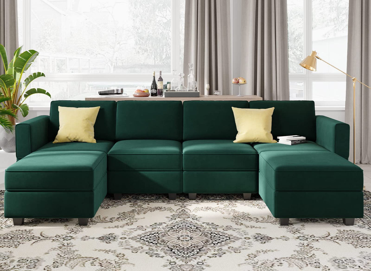 Modular Sectional Sofa Oversized U Shaped Sectional Couch with Reversible Chaise Velvet Modular U Shape Sofa with