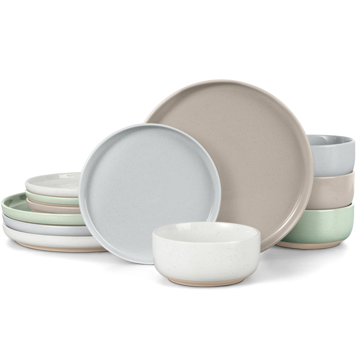 12 Piece Ceramic Dinnerware Set, Stoneware Dinner Dish Set for 4, Kitchen Modern Dishware Plates and Bowls, Scratch