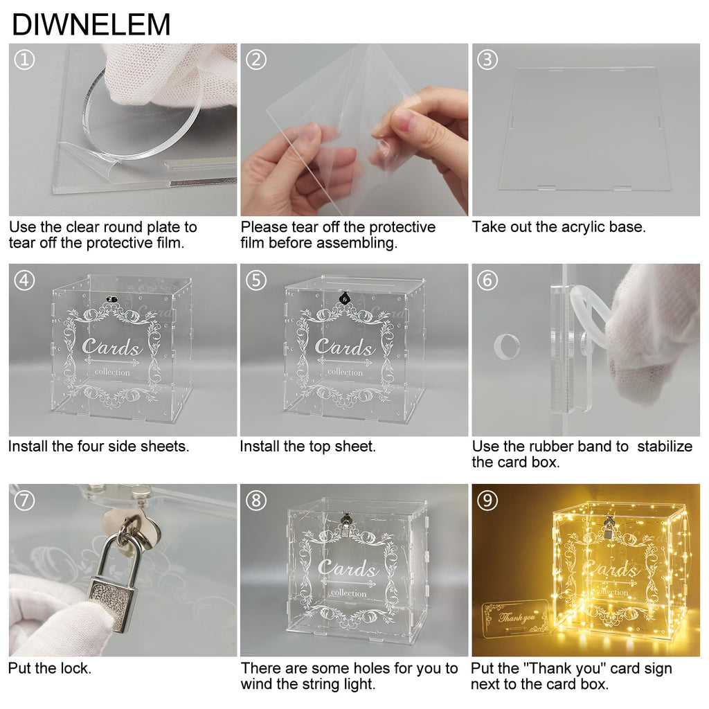 Acrylic Wedding Card Box with Lock Clear Large Letter Envelope Box Acrylic Wedding Gift Card Box Money Box for
