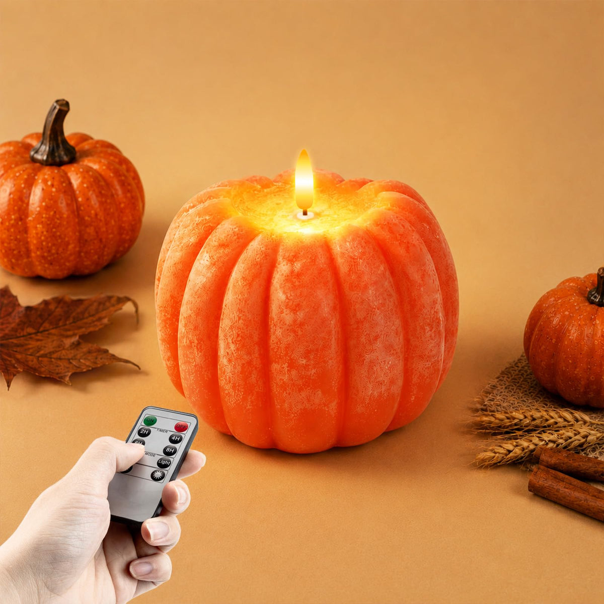Fall Decor, Fall Decorations Large Flameless Pumpkin Candle Orange