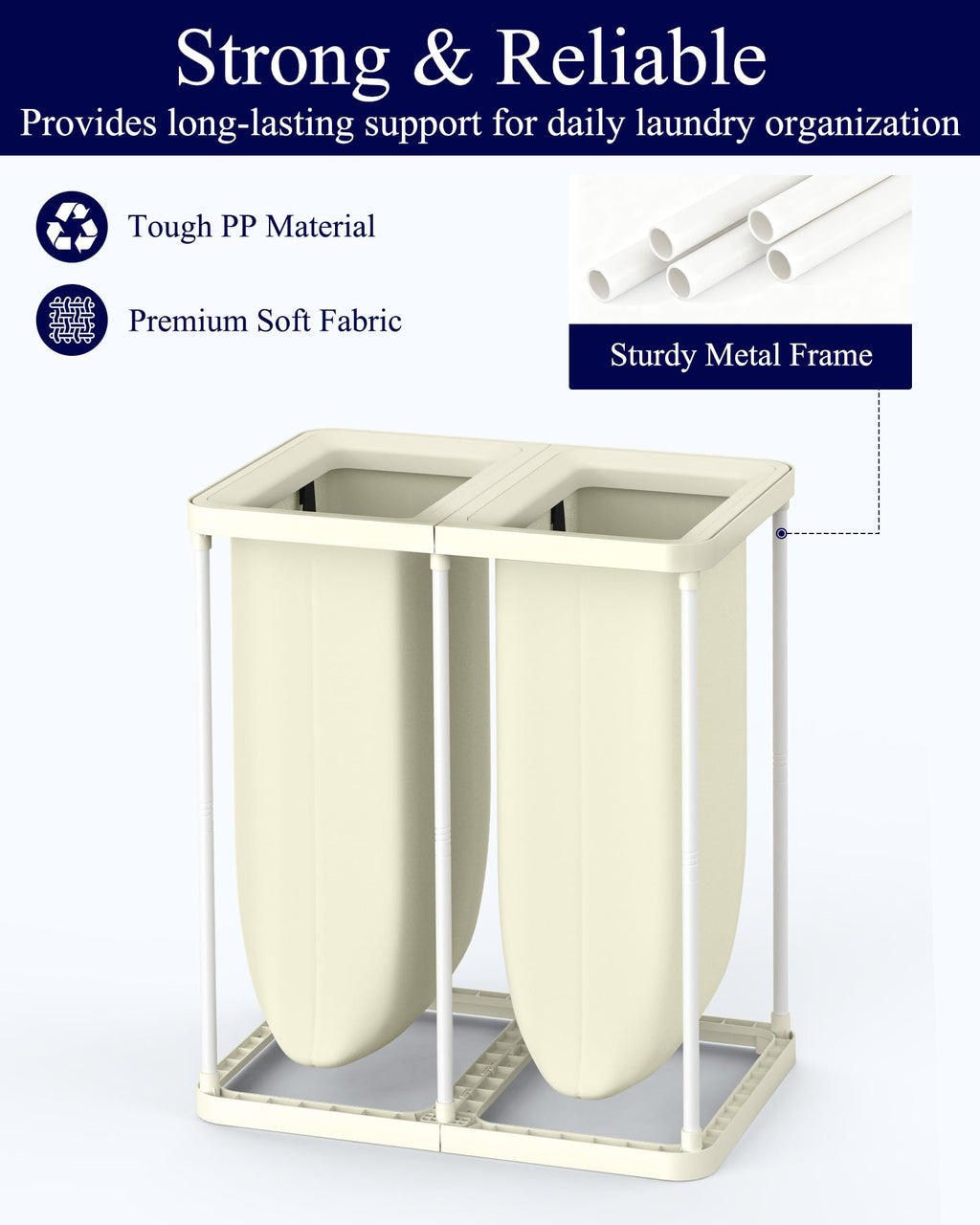 Laundry Hamper with Lid 160L, 2-Compartment Sorter, Removable Bags