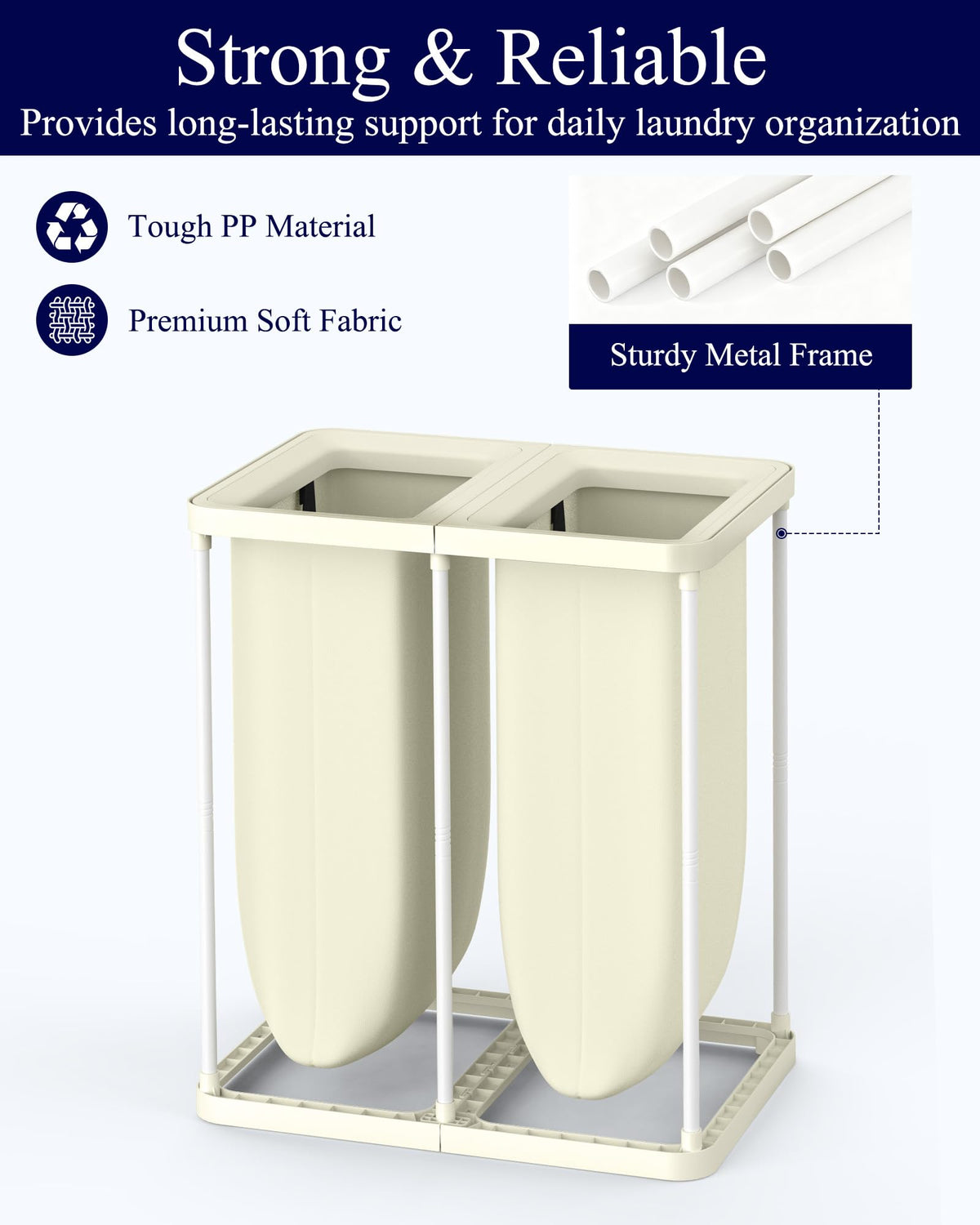 Laundry Hamper with Lid 160L, 2-Compartment Sorter, Removable Bags