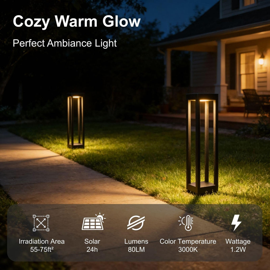 24" Solar Pathway Light, Stainless Steel LED IP55 Outdoor Waterproof Curb Appeal Modern Landscape Path Bollard Lights