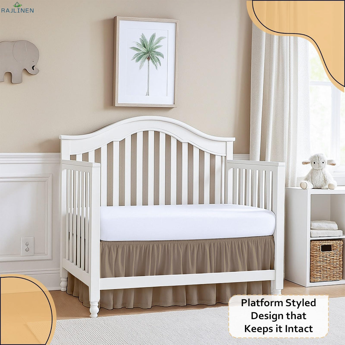 Ruffled Crib Bed Skirt, Microfiber, Dust Ruffle with Split Corners, 14" Drop, Nursery Toddler Bedding for Baby Boys