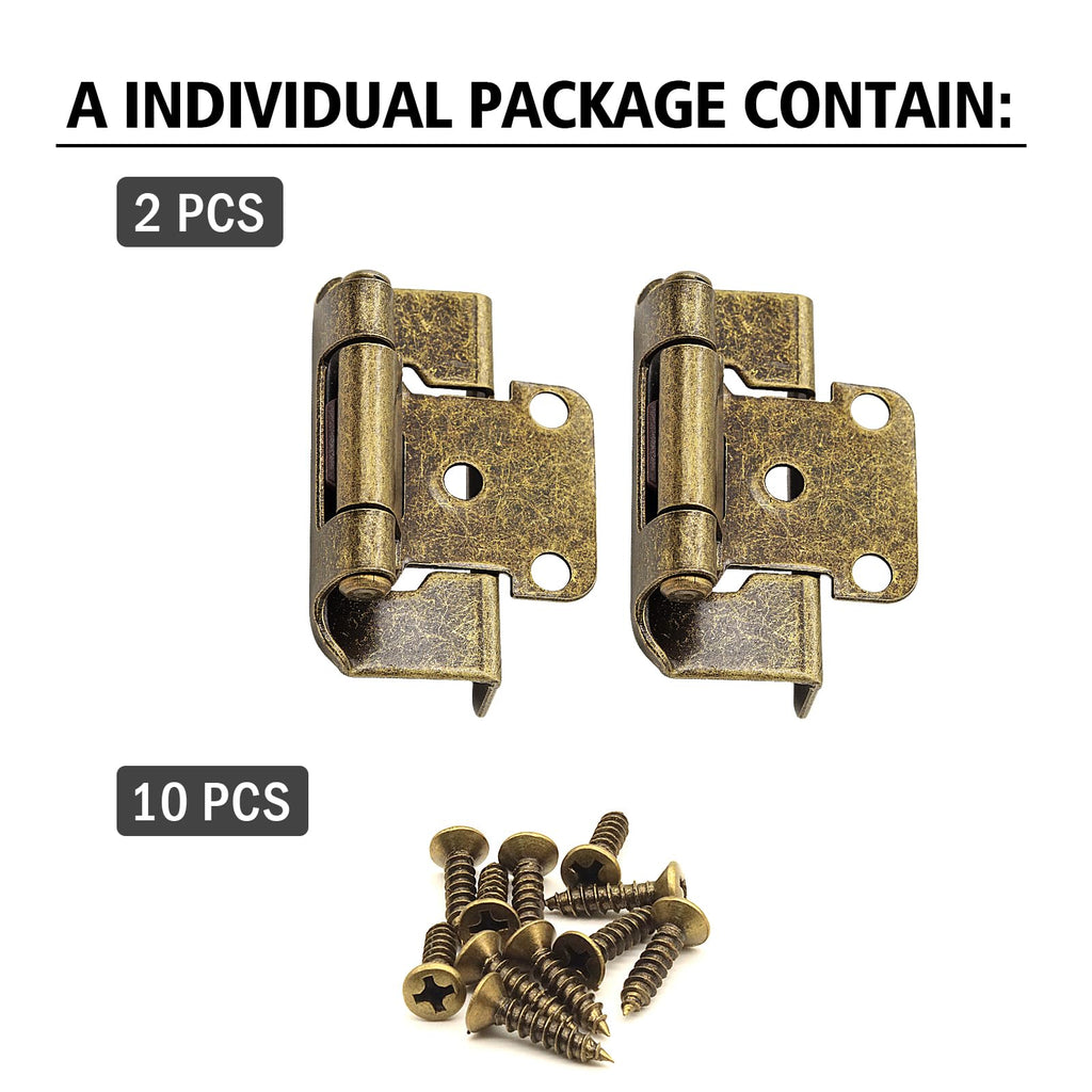 50 Pack (25 Pairs) 1/2 Inch Overlay Partial Wrap Hinges Antique Brass