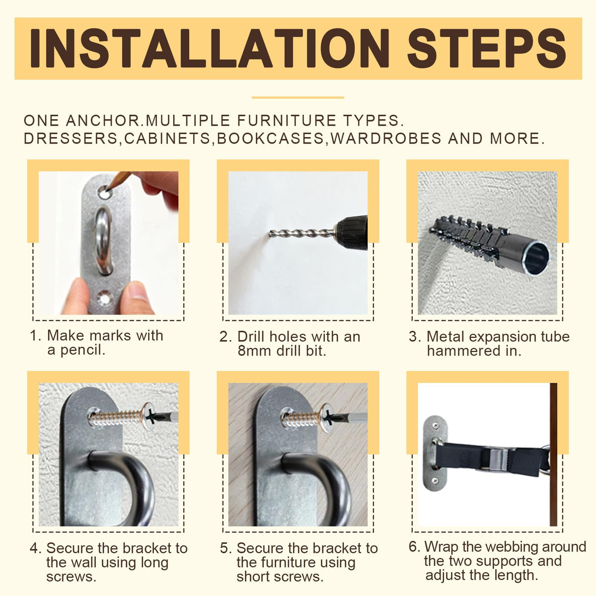 [2 Sets] Furniture Anchors for Baby Proofing, Heavy Duty Anti Tip Straps