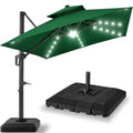 9x12ft LED Cantilever Patio Umbrella w/Base Included & 360° Rotation, Large Solar Offset Hanging Outdoor Sun Shade
