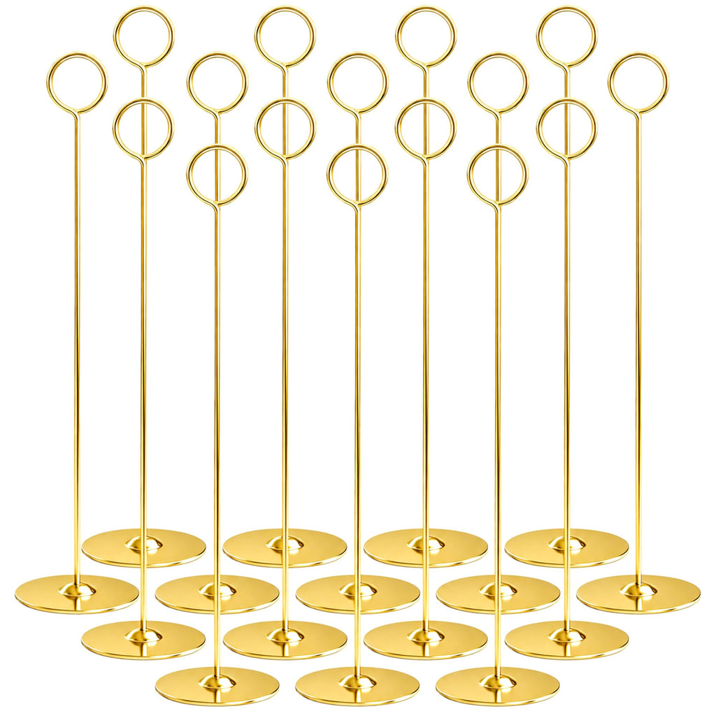 16PK Gold Table Number Holders Place Card Holders 12 Inch Table Card Holders Steel Card Holders for Photos, Food