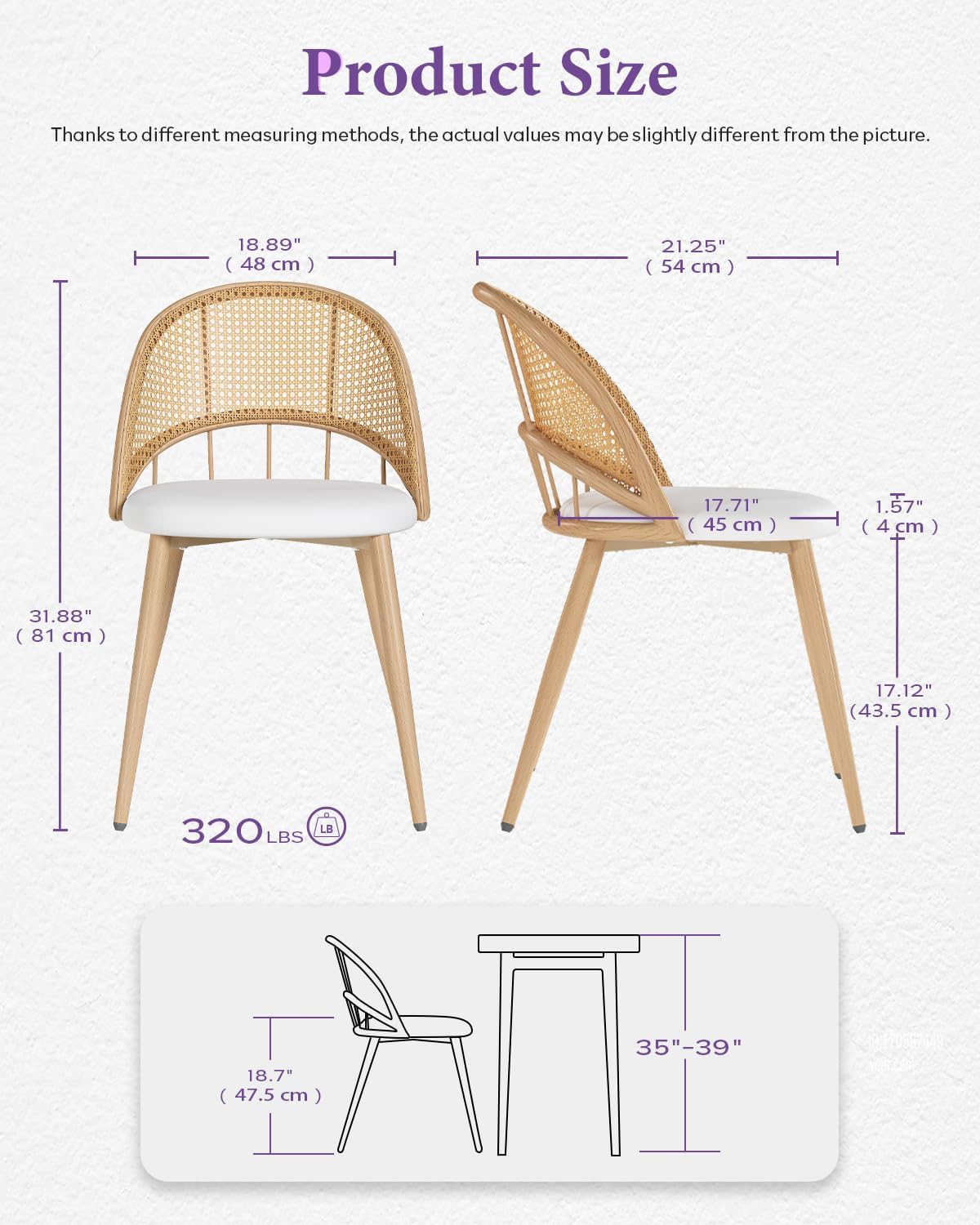 Rattan Dinner Chairs Set of 4 with Faux Leather Cushion, Modern Dining Room Chairs w/Adjustable Foot Pads, Kitchen